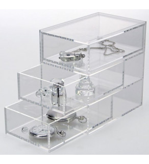 Transparant acrylglas ladekastje met 3 laatjes