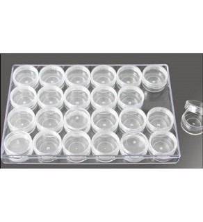 Acrylglas doos met 24 containers Ø 35, H 17 mm.