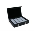 Edelsteencassette, 12 glasdoosjes 30x30x17 mm.