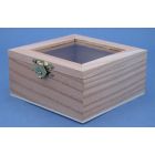 Houten doosje met glazen venster 100 x 100 x 50 mm.
