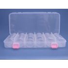 Plastic vakkendoos met 3x5 en 2x4 doosjes Ø 49 mm.