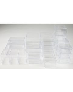 Probeerset transparante plastic doosjes groter als 5 cm.