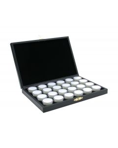 Edelsteencassette, 24 witte Ronde plasticdoosjes Ø 32 mm.