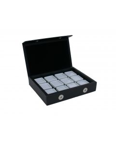 Edelsteencassette, 12 glasdoosjes 30x30x17 mm.