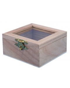 Houten doosje met glazen venster 60 x 60 x 35 mm. 