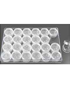 Acrylglas doos met 24 containers Ø 35, H 17 mm.